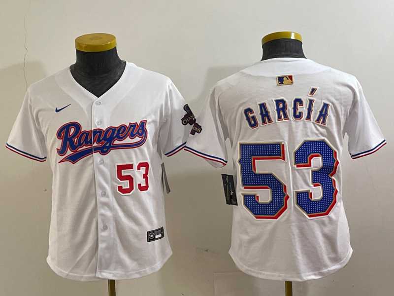Youth Texas Rangers #53 Adolis Garcia Number White 2024 Gold Collection Limited Cool Base Jerseys,We sell and wholesale Youth Texas Rangers #53 Adolis Garcia Number White 2024 Gold Collection Limited Cool Base Jerseys on line form chian!